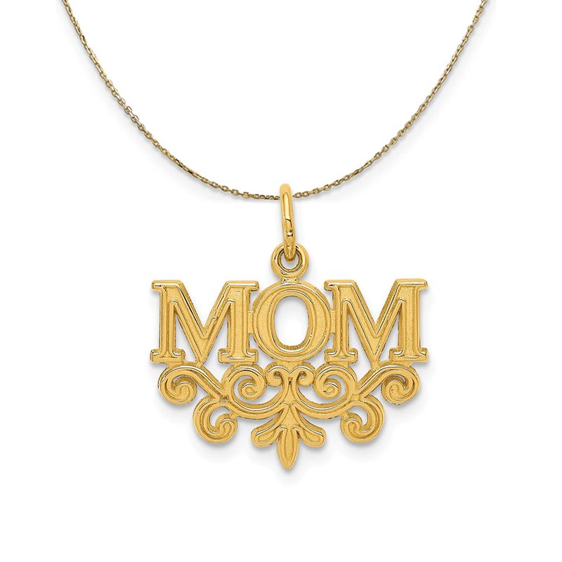 14k Yellow Gold Mom Necklace - 18 Inch